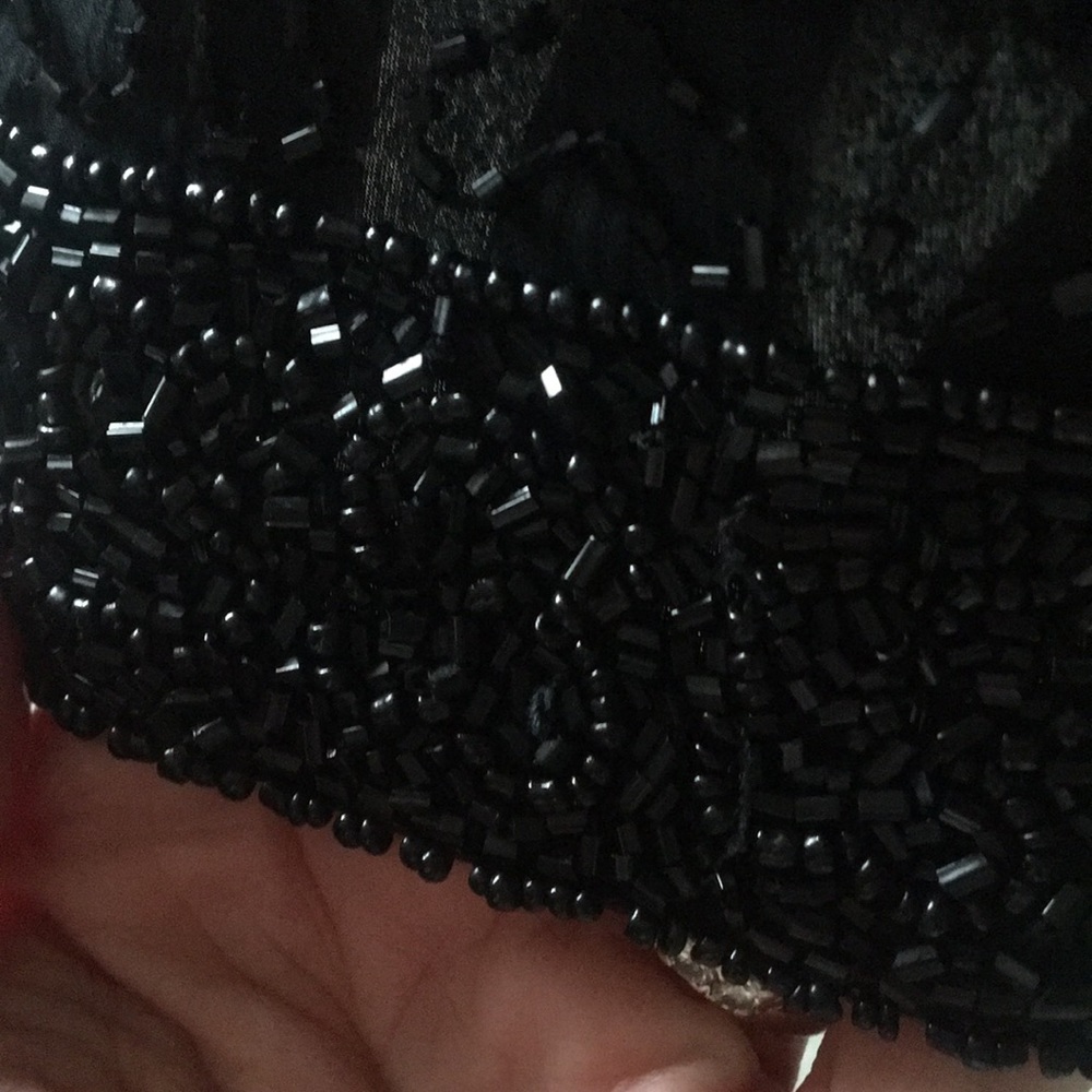 Laurence Kazar NEW YORK black beaded lined cocktail dress 100% silk
